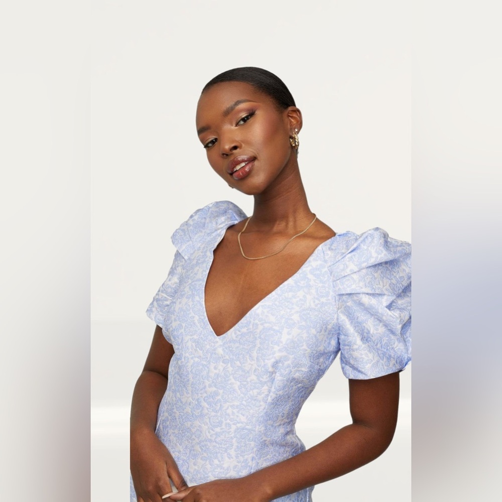 Bardot Light Blue Puff Sleeve Mini Dress - Picture 2 of 7
